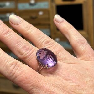 Rare Elegant Reverse set Jumbo 30CT Natural Amethyst Gemstone Ring 925 SS Size 9